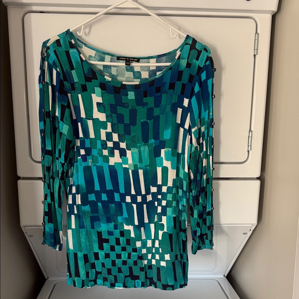 Cable & Gauge Teal and Cream Checkered Blouse